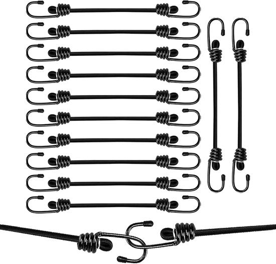 Set di gomme per bagagli con uncini - Pacchetto da 12 - 35 cm - Espansione - Duraturo - Misure universali - Bagagliaio con uncino .