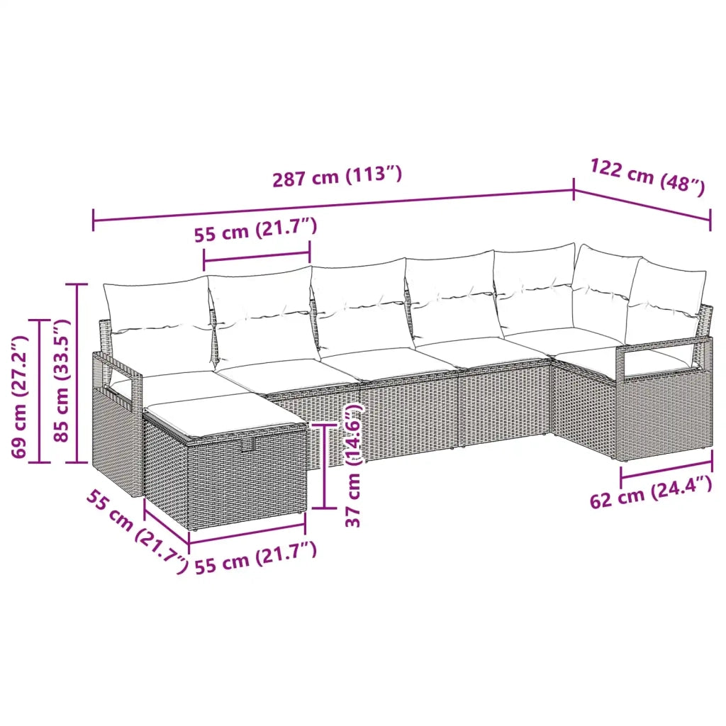 Set di divani con cuscino 7 pcs Grigio e Blu Navy polyrattan 3359204
