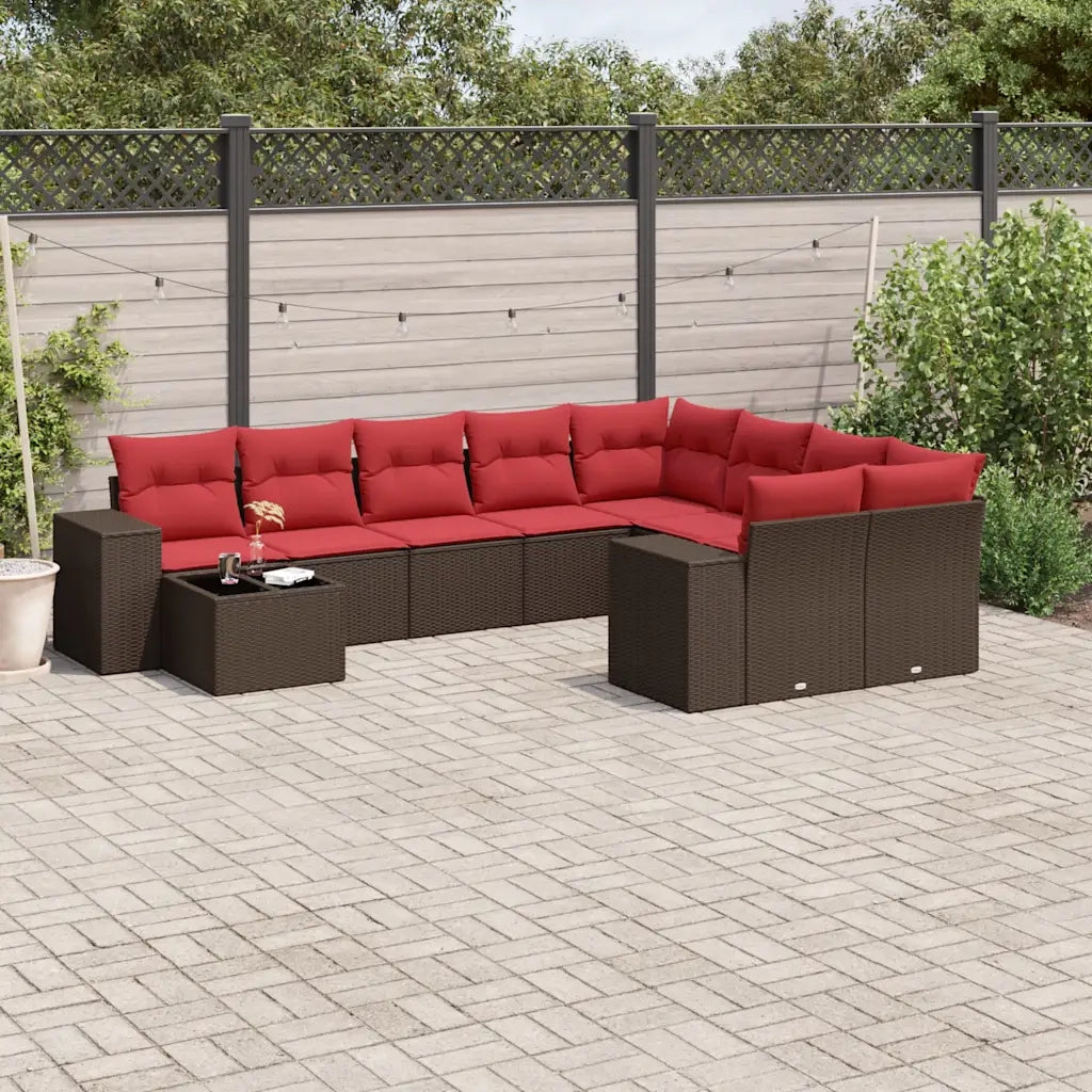 Set Divani da Giardino 10 pz con Cuscini Marrone in Polyrattan 3223063