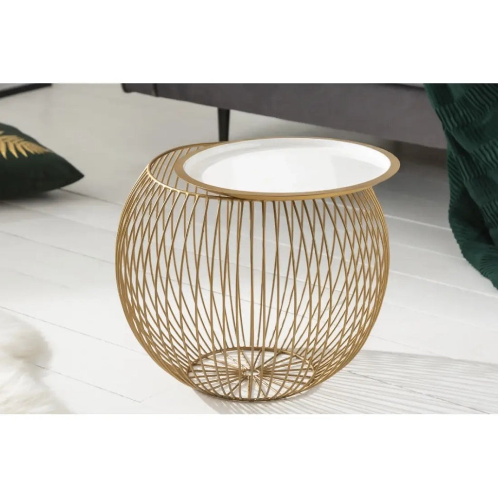 Tavolino basso ELYSKA rotondo 41 cm in metallo dorato con piano da 32cm removibile stile chic