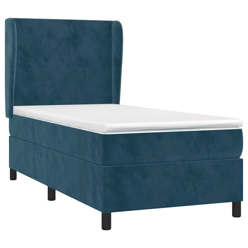 Giroletto a Molle con Materasso Blu Scuro 90x190 cm in Velluto