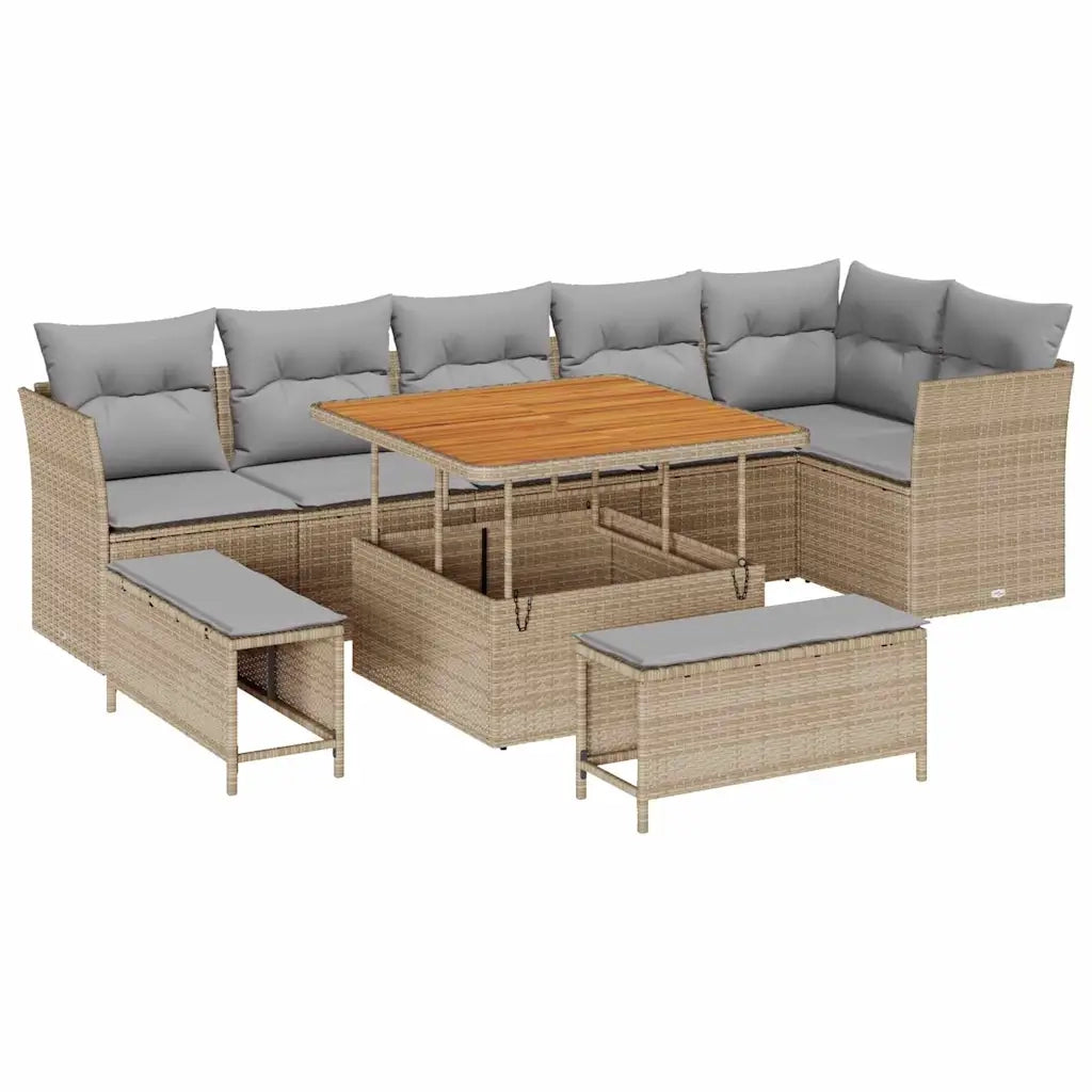 Set Divano da Giardino con cuscino 9 pcs beige e grigio chiaro