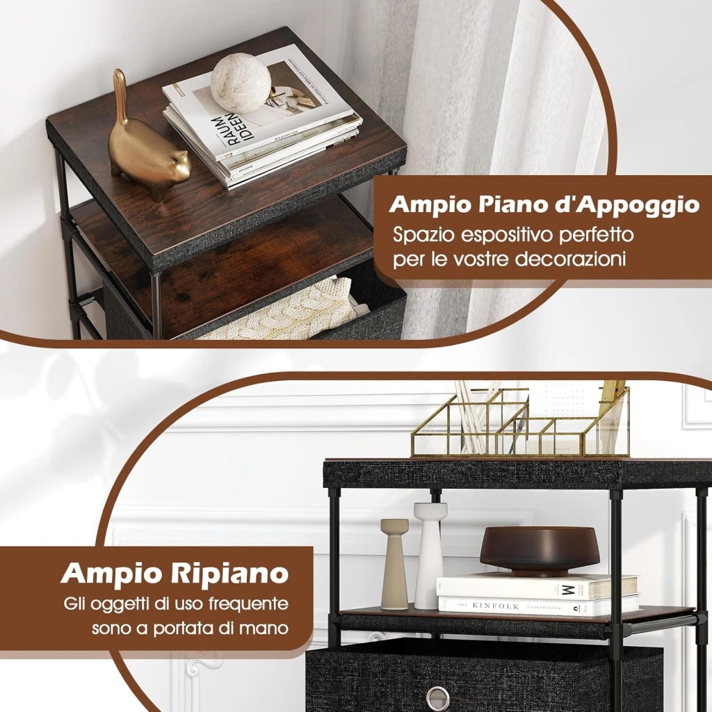 Cassettiere in Tessuto con 3 Cassetti Pieghevole, Comò Camera da Letto con Struttura in Metallo, Armadietto Moderno Salvaspazio per Soggiorno, Ufficio e Corridoio (40 x 30 x 99,5 cm)