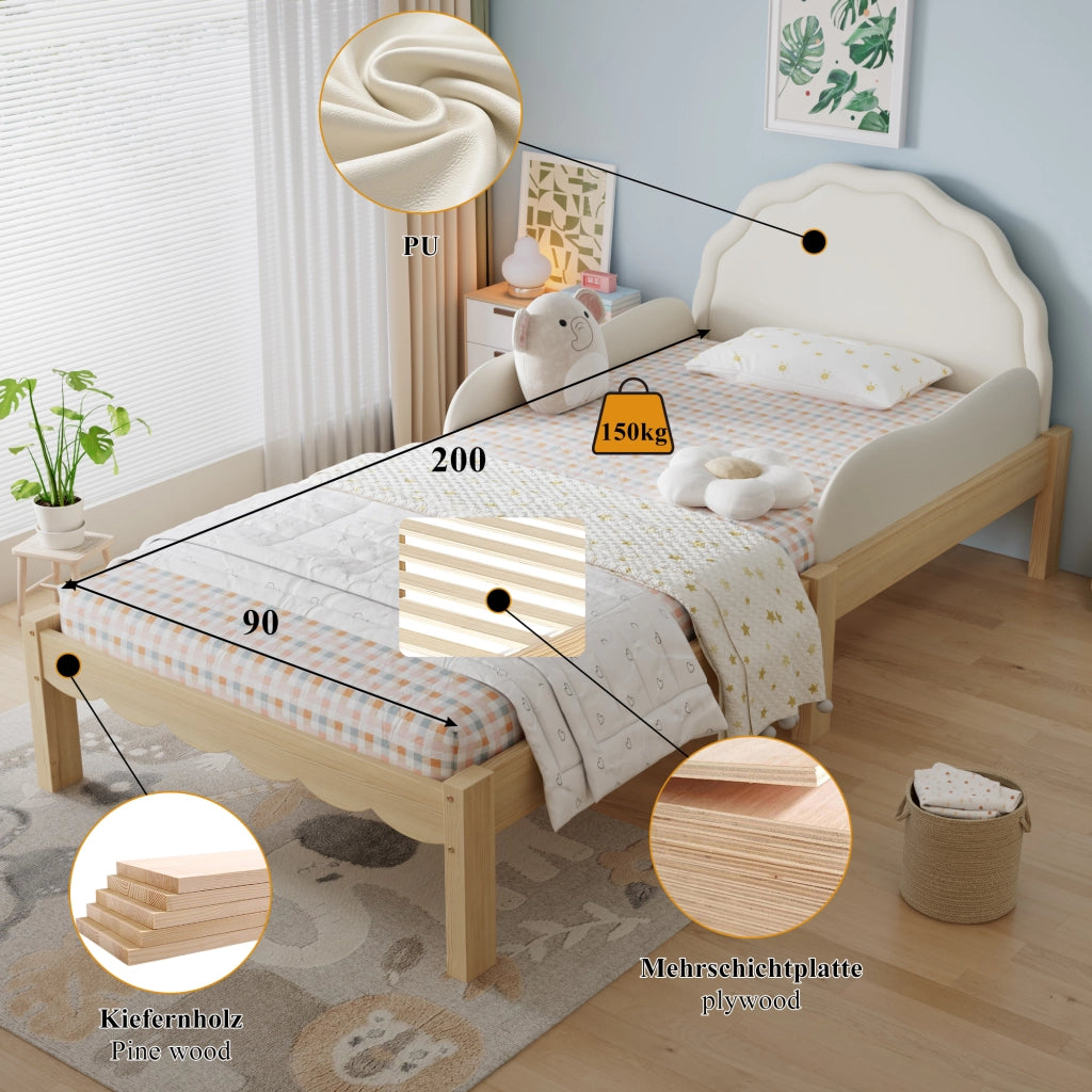 LETTO imbottito per bambini 90x200 cm Beige e Naturale