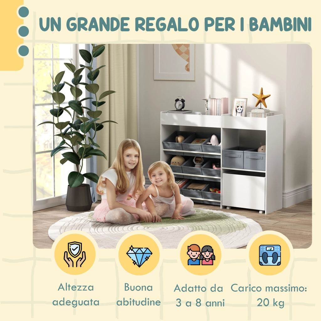 Mobile Portagiochi Bambini ¨C Xylo ¨C 11 Cestini Tessuto Bianco 105x30x80cm