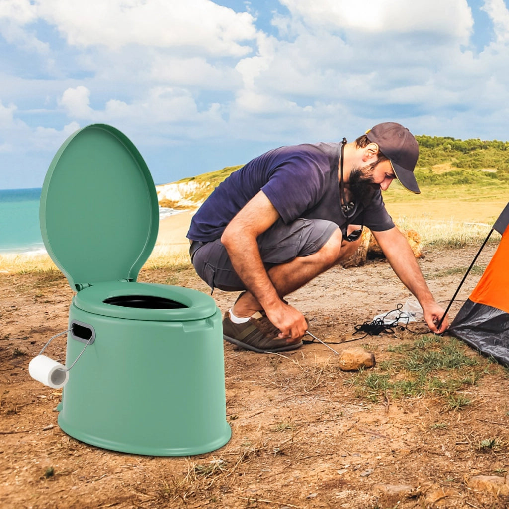Toilette da viaggio portatile per esterni leggera con secchio interno rimovibile, Supporto per carta igienica rimovibile Verde