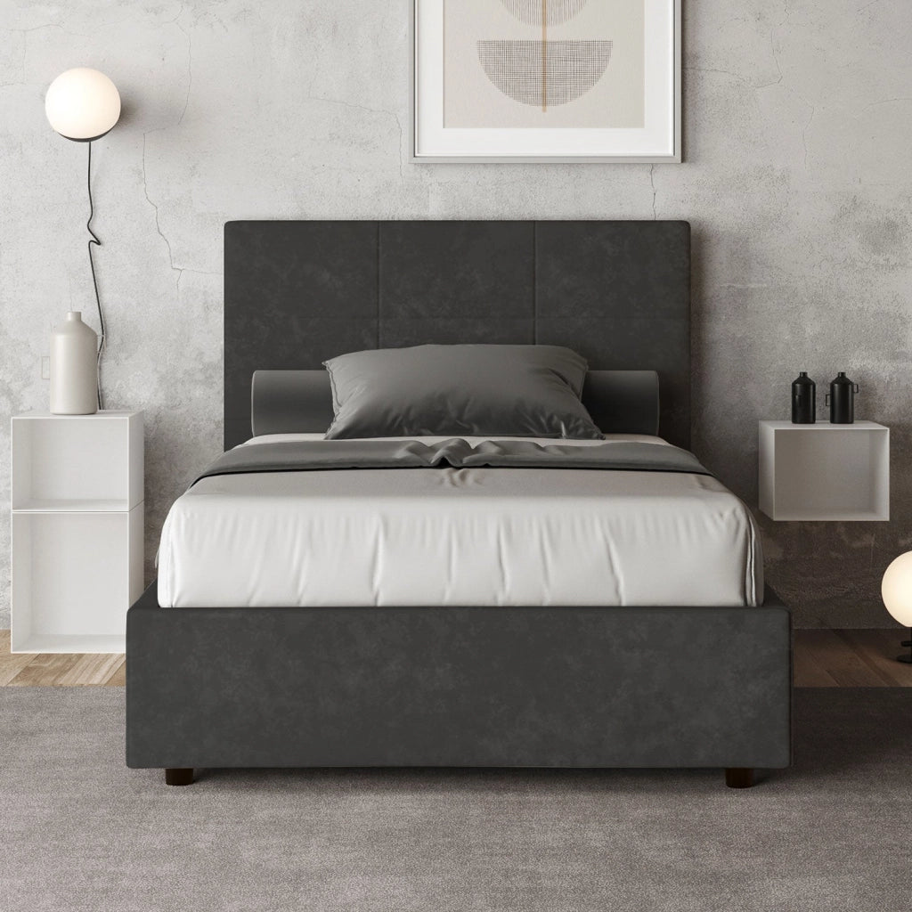 Letto 1 Piazza e Mezzo 120x190 cm con Rete e Contenitore Mika Grigio