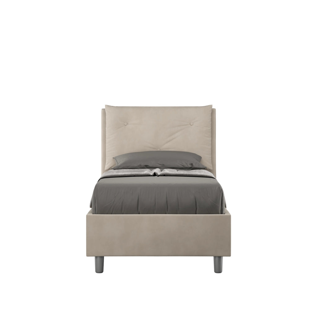 BS COM Letto singolo contenitore imbottito 80x190 microfibra sabbia