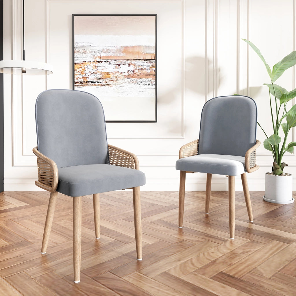 Sedie da Pranzo in Velluto Set 6 Pezzi ¨C Xylo ¨C Gambe Metallo Effetto Legno, Grigio
