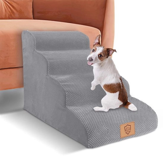 Trappola per cani 4 gradini, impermeabile per cani grandi e gatti, schiuma antiscivolo per cani, lavabile con coperchio rimovibile per cani alti, colore grigio