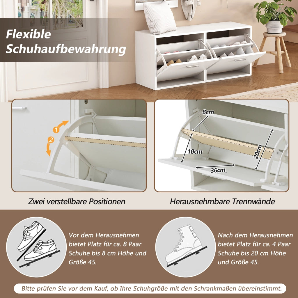 GUARDAROBA Set da 4 pezzi 90x30x41,5 cm con specchio e scarpiera Bianco