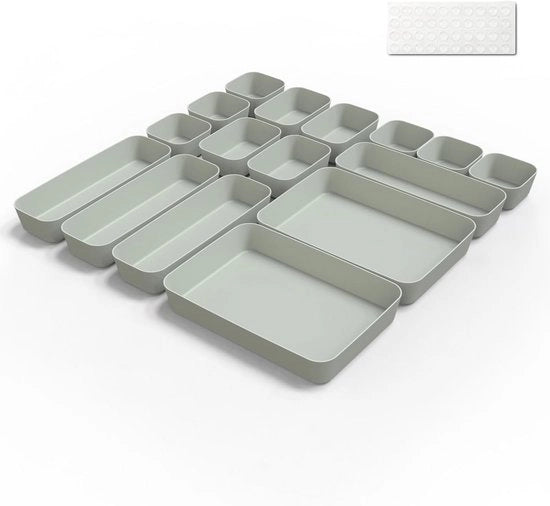 Organizzatore di carico per 16 pezzi per cucina e bagno - Sistema di ripristino con contenitori in plastica e supporti anti-slip in silicone