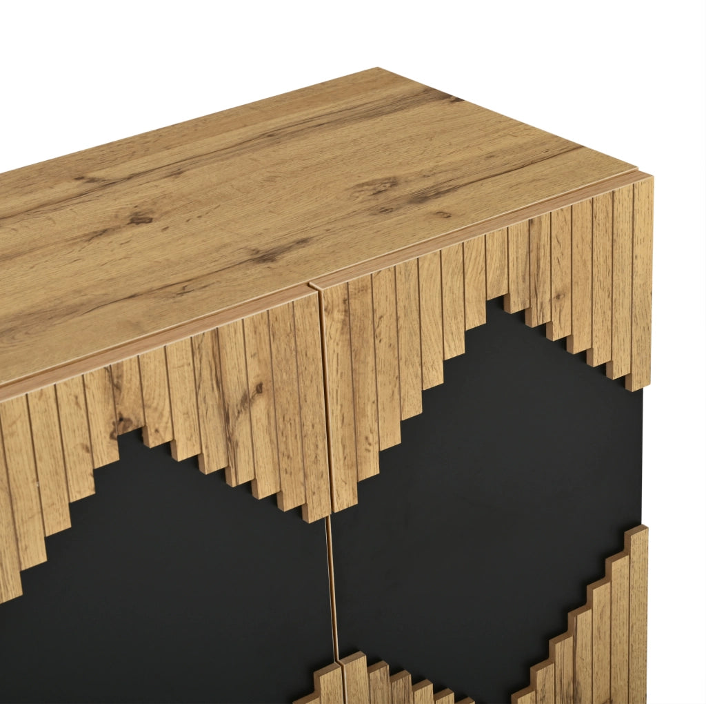 Mobile contenitore con 4 ante push-open 140x40x70 cm in MDF e truciolare; naturale e nero