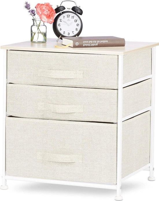 Comodino 3 materiali lato metallo legno cassettiera HxBxD 53x48x40 cm beige Cassettiera