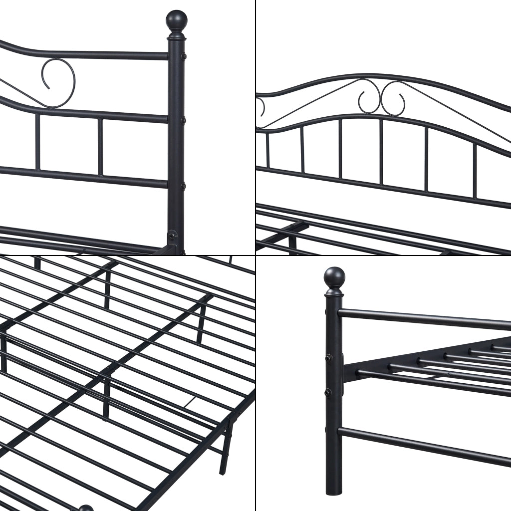 Letto Doppio Florenz in Acciaio con Testiera Alta Decorativa 180 x 200 cm Nero [en.casa]