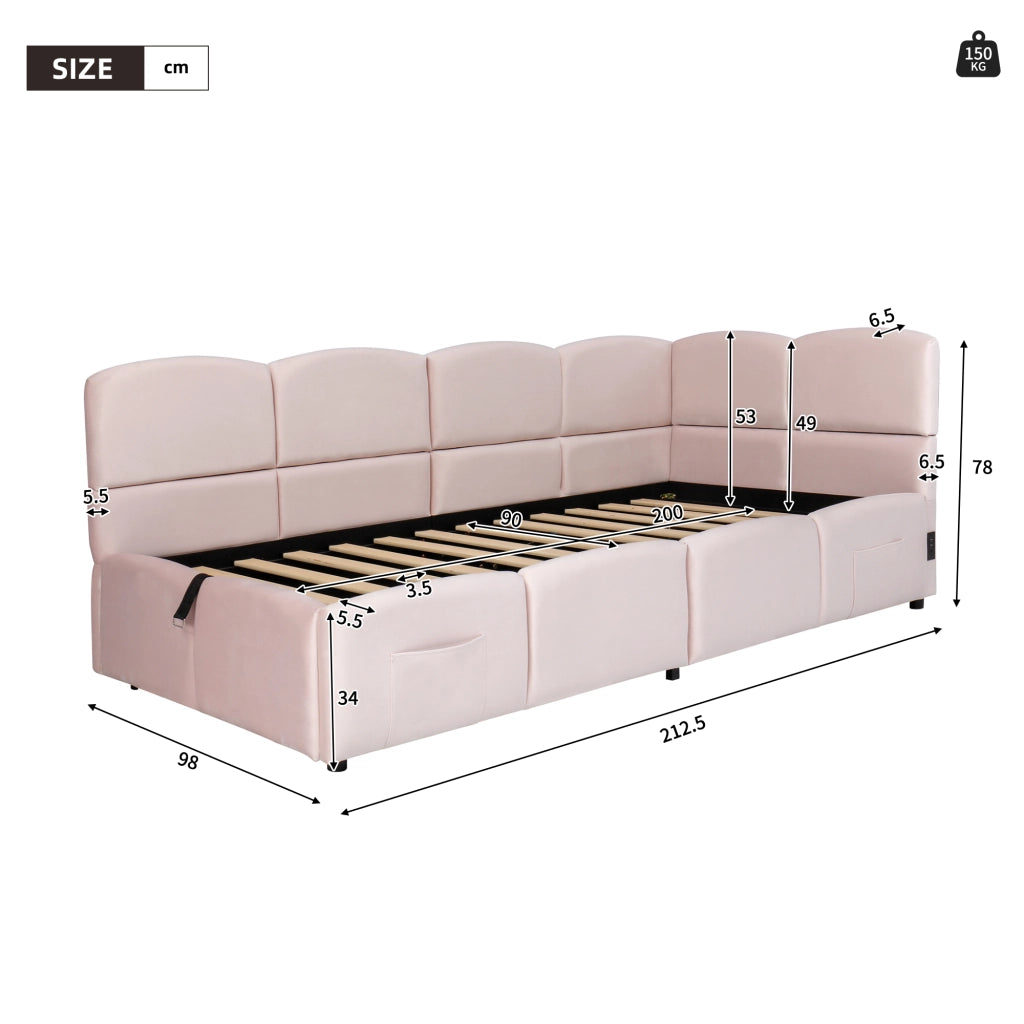LETTO Contenitore 90x200 cm in Velluto Rosa