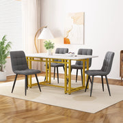 Set Tavolo da Pranzo con 4 Sedie ¨C Xylo ¨C Piano Dorato, Gambe Metallo, Seduta Velluto Grigio Scuro, 120x70