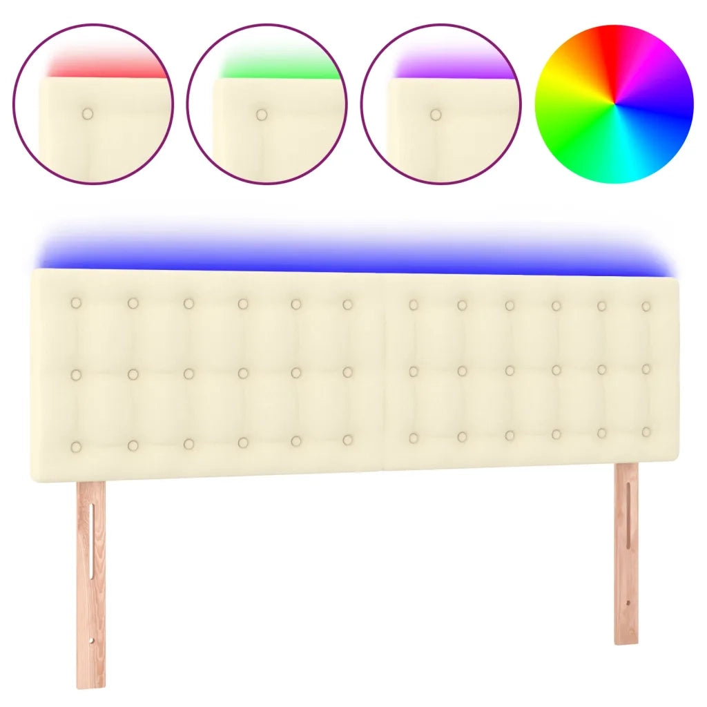 Testiera | Testata Crema a LED 144x5x78/88 cm in Similpelle