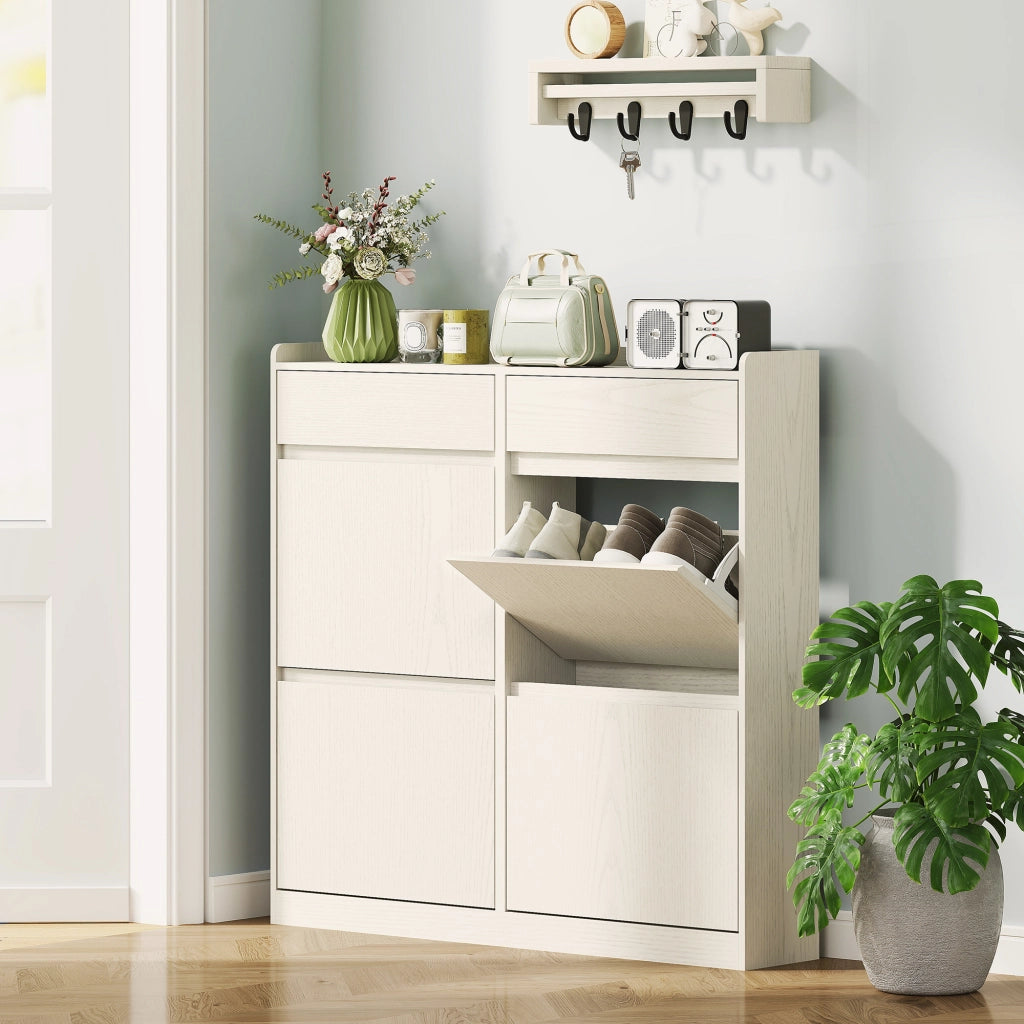Scarpiera con Cassetti a Ribalta e Scorrevoli ¨C Minimal ¨C Bianco 98x19.2x95.3 cm