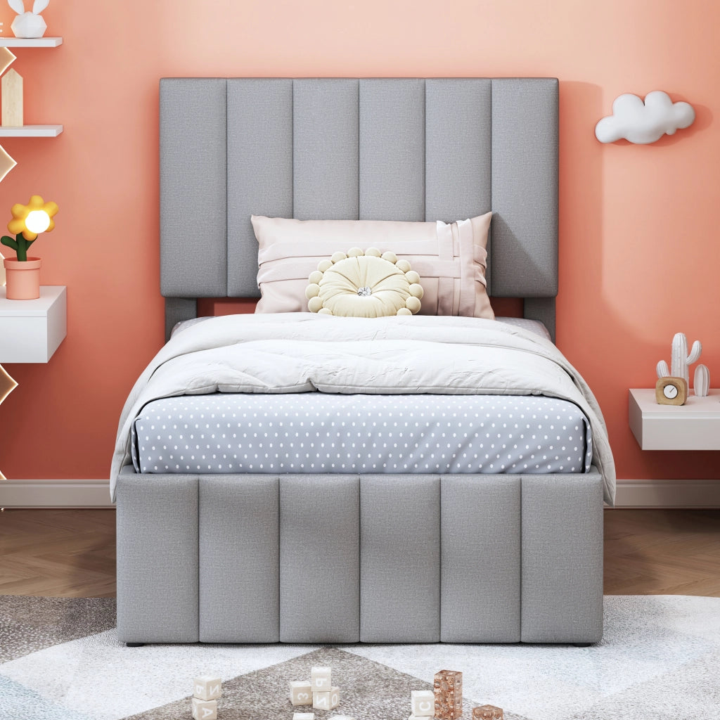 LETTO Imbottito 204 x 90 x 118 cm Grigio con letto estraibile e 3 cassetti