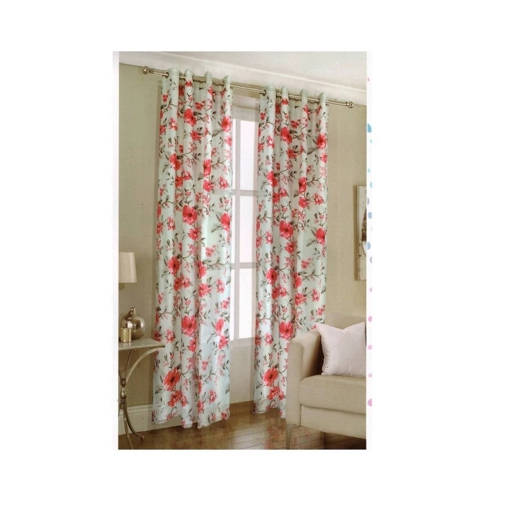 Trade Shop - Tenda A Fiori Rosso Floreale 140x280cm A Pannello Doppio Velo Con 8 Anelli -