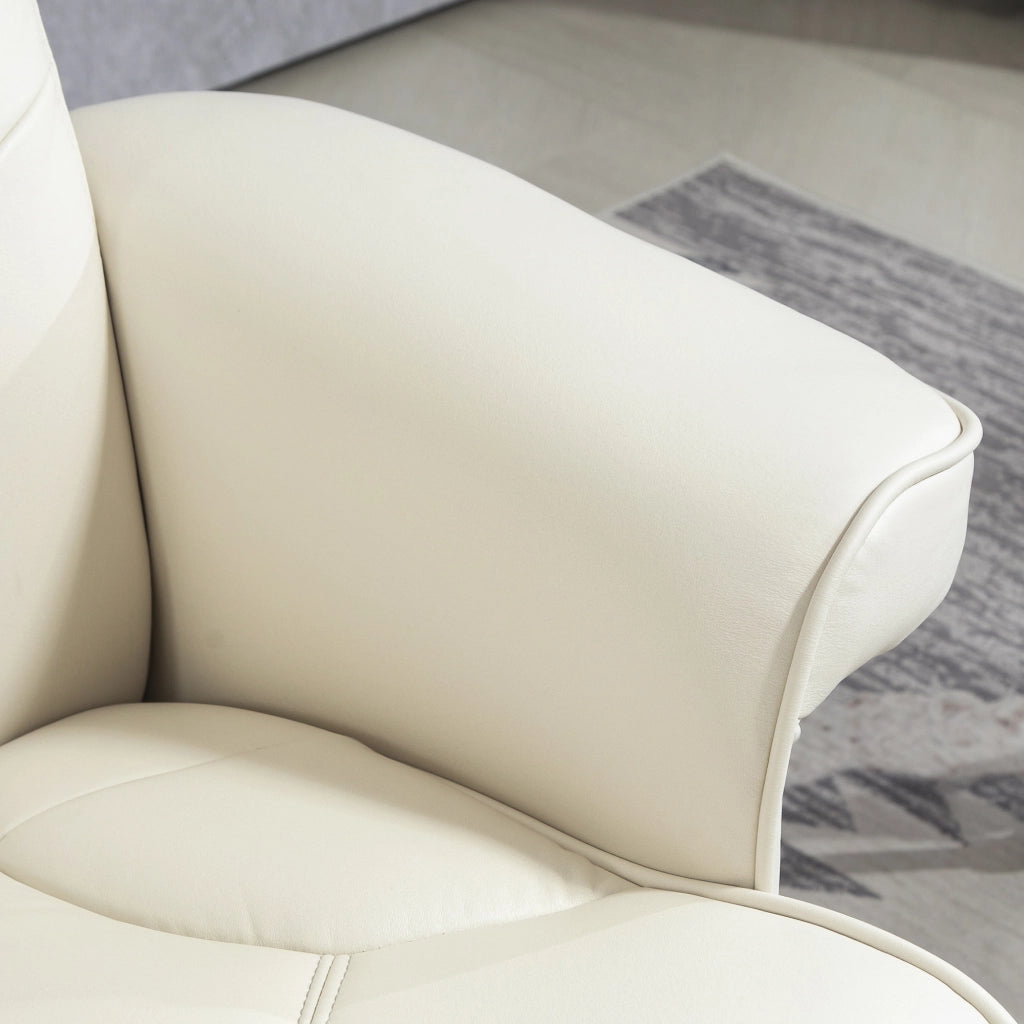 POLTRONA Relax con sgabello 84x84x104 cm Pelle rigenerata Bianco crema Set 2 pezzi