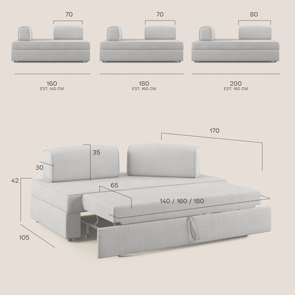 Liberty Divano con pouf estraibile e schienali movibili in tessuto morbido impermeabile T02 200 cm marrone