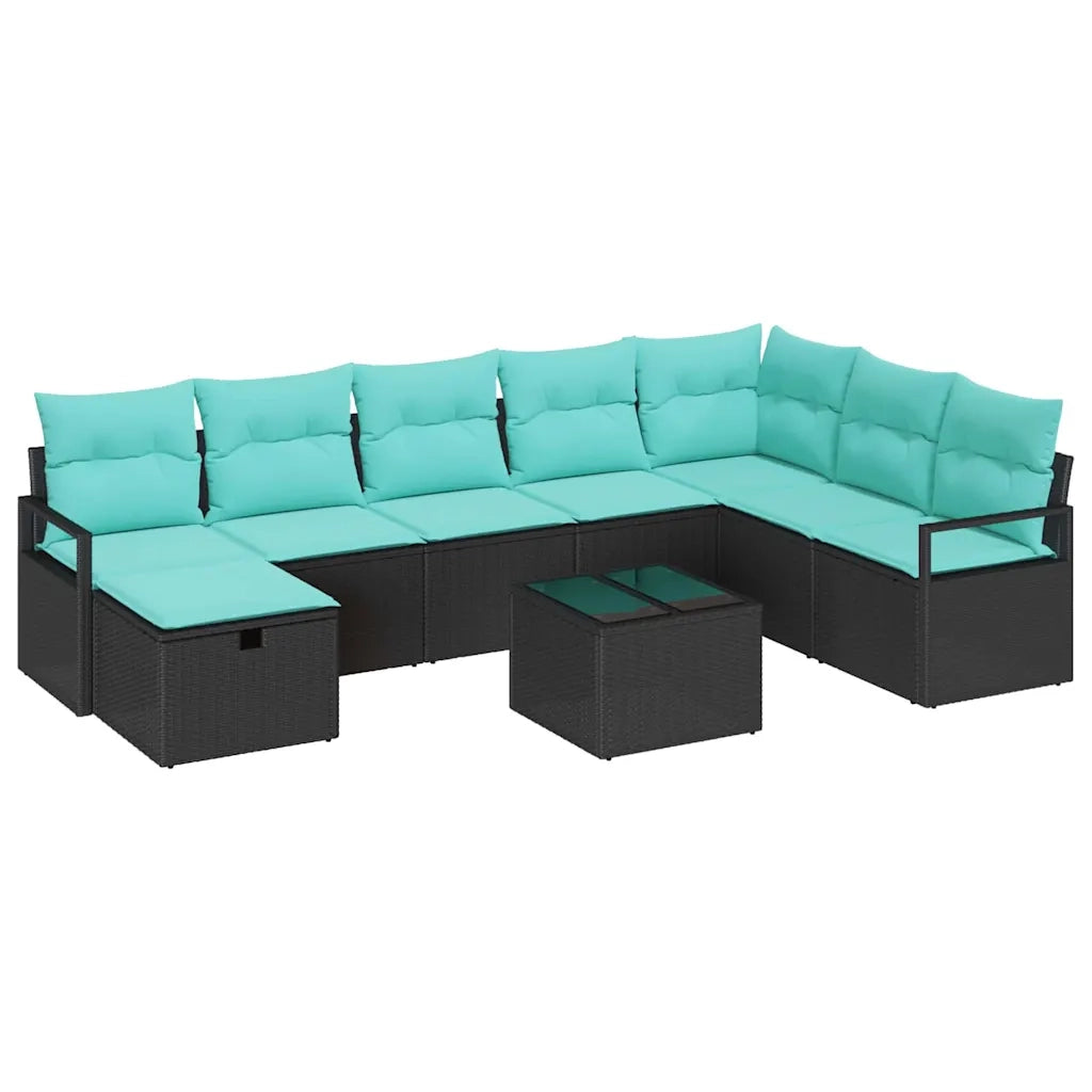 Set di divani con cuscino con archiviazione Nero polyrattan 3359245