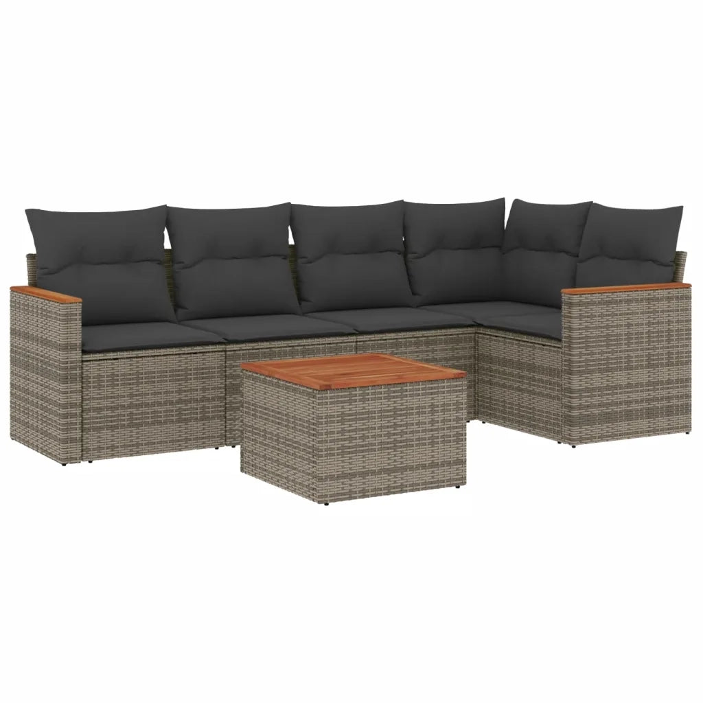 Set Divano da Giardino 6 pz con Cuscini Grigio in Polyrattan