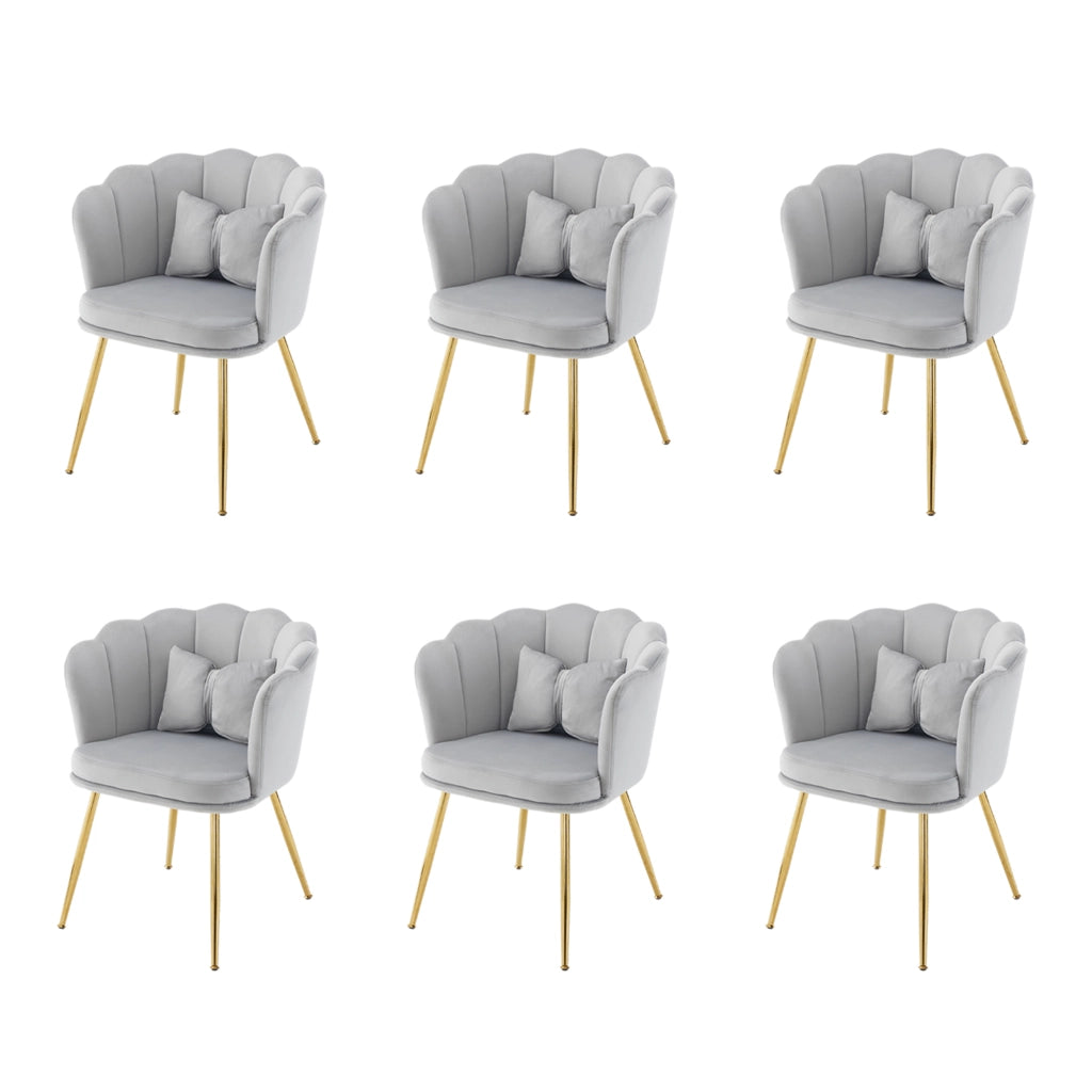 Set di 6 sedie moderne in velluto - Zephmum- Schienali a petalo gambe dorate cuscini farfalla