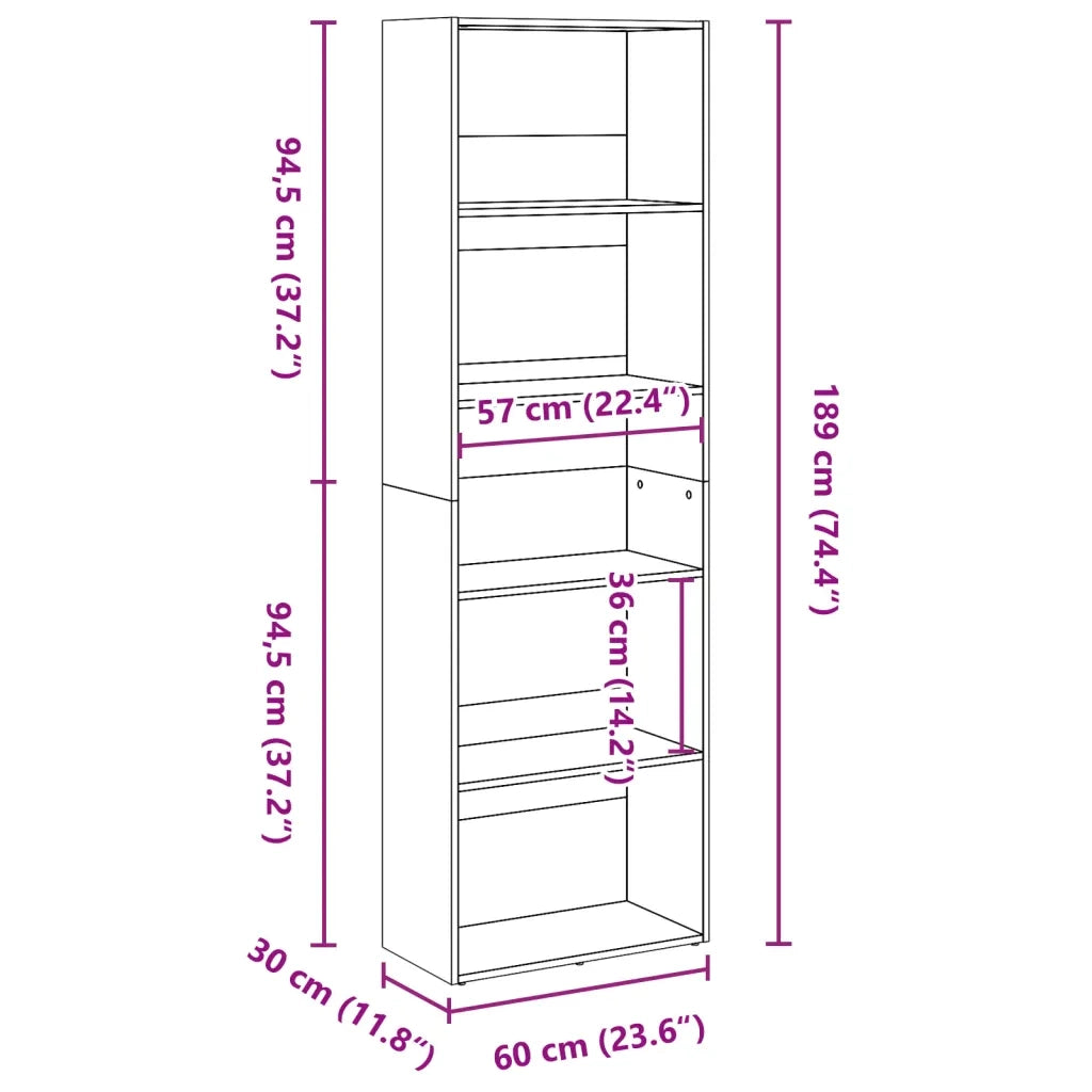 Libreria-Scaffale per Libri-Mobile di Stoccaggio Grigio Sonoma 60x30x189 cm in Legno Multistrato