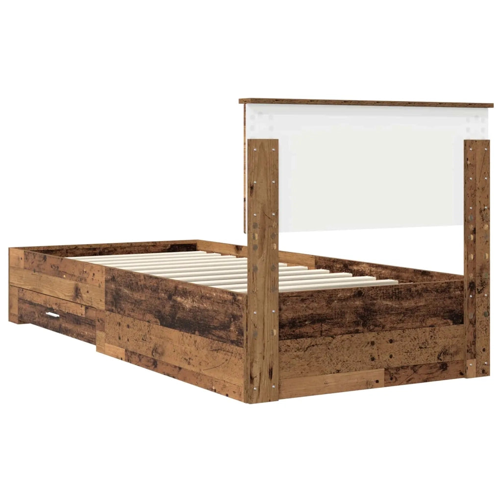 Letto singolo | Letto per adulti | Struttura del letto Legno vecchio 90 x 190 cm Legno multistrato