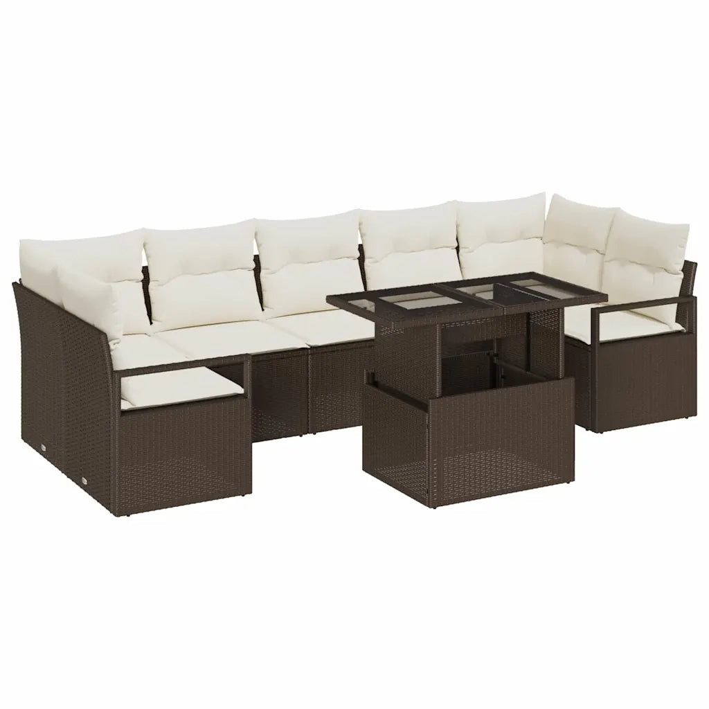 Set Divano da Giardino 8 pcs Marrone e crema polyrattan 3348774