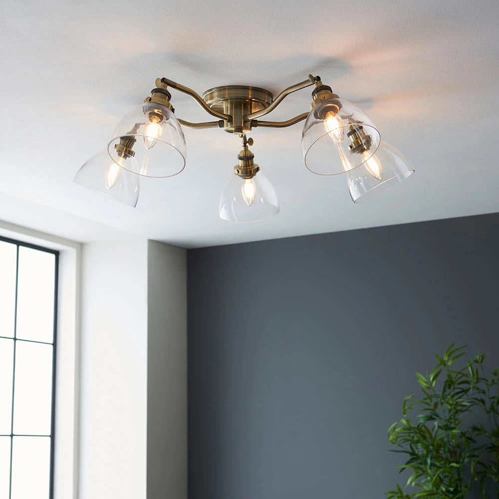 Plafoniera vintage ottone antico 5 luci E14 Endon Hansen