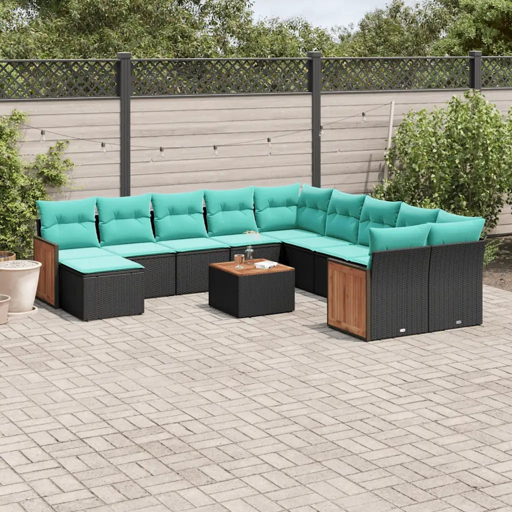 Set Divani da Giardino 12 pz con Cuscini Nero in Polyrattan 3228255