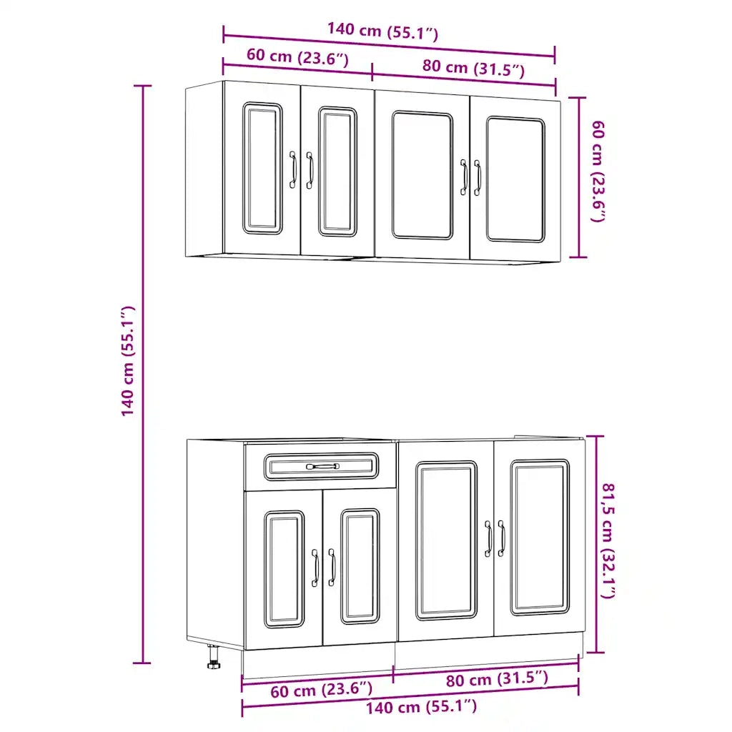 Set Mobili da Cucina 4 pz Kalmar Rovere Fumo Legno Multistrato 3314856