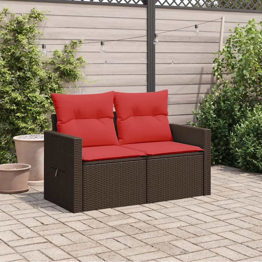Divano da giardino con cuscini a 2 posti marrone in polyrattan 366243