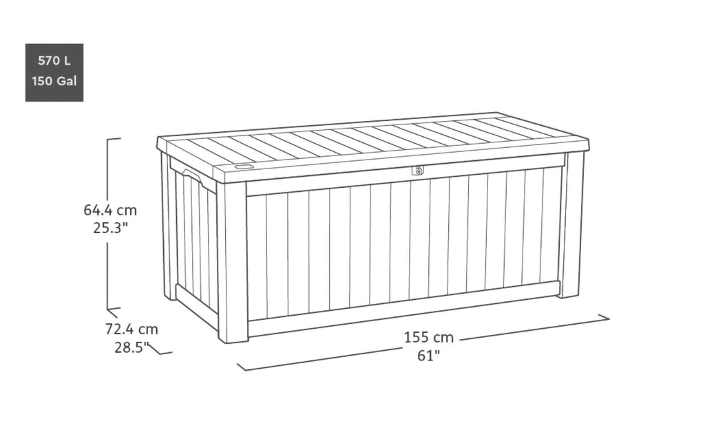 Cassapanca outdoor Brantford, Baule da giardino, Contenitore da esterno, Panchina contenitore da esterno, 152x73 h70 cm, Noce