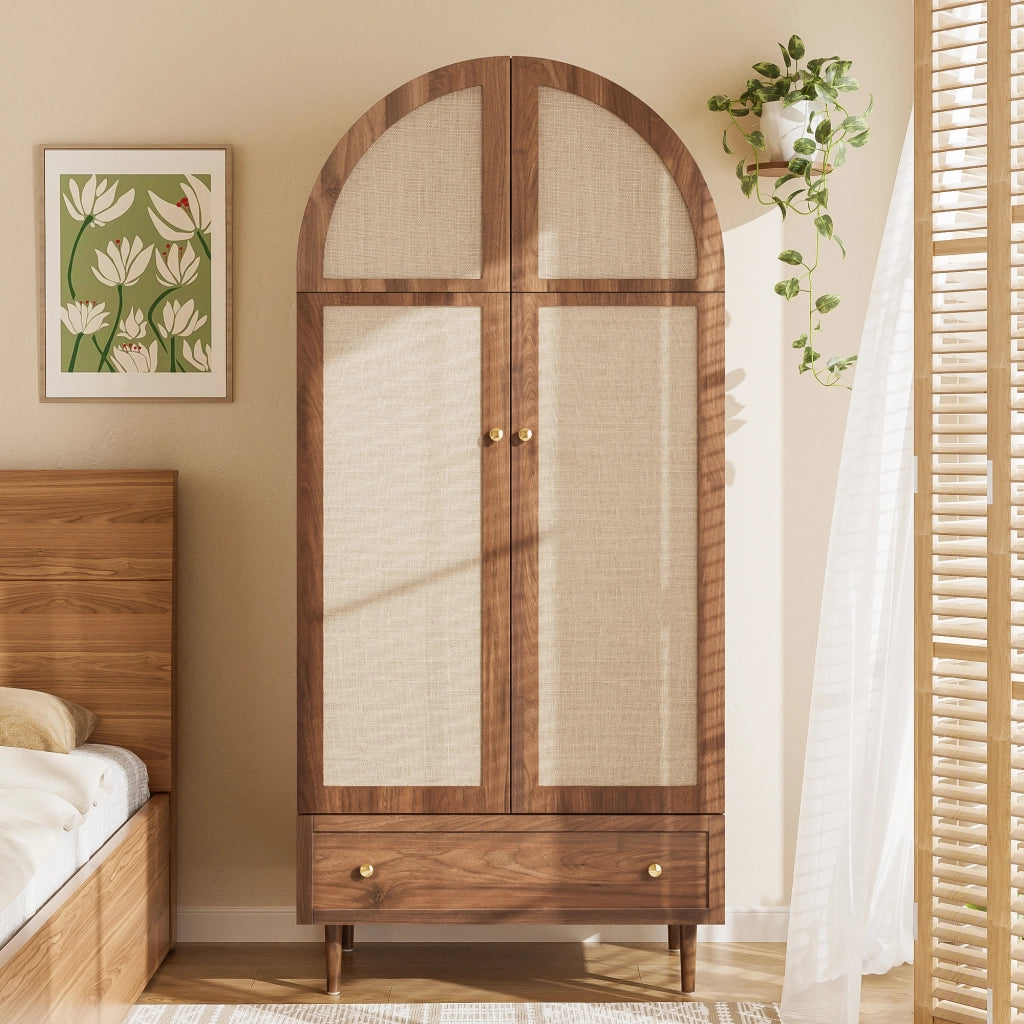 Armadio con ante in tessuto e cassetto interno in MDF effetto legno per camera da letto 79 × 50 × 175 cm