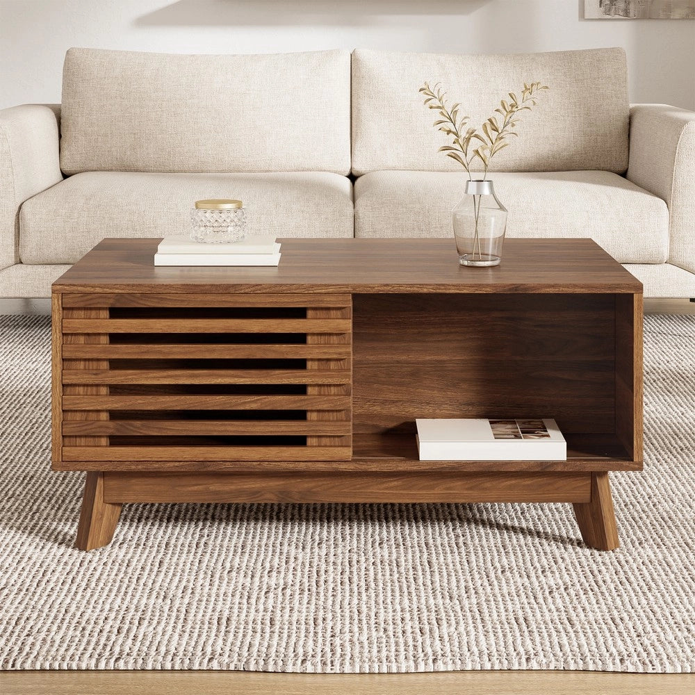 Tavolino da Caff¨¨ Moderno ¨C MINIMAL ¨C Effetto Noce, MDF, Piano Regolabile, Ante a Jalousie