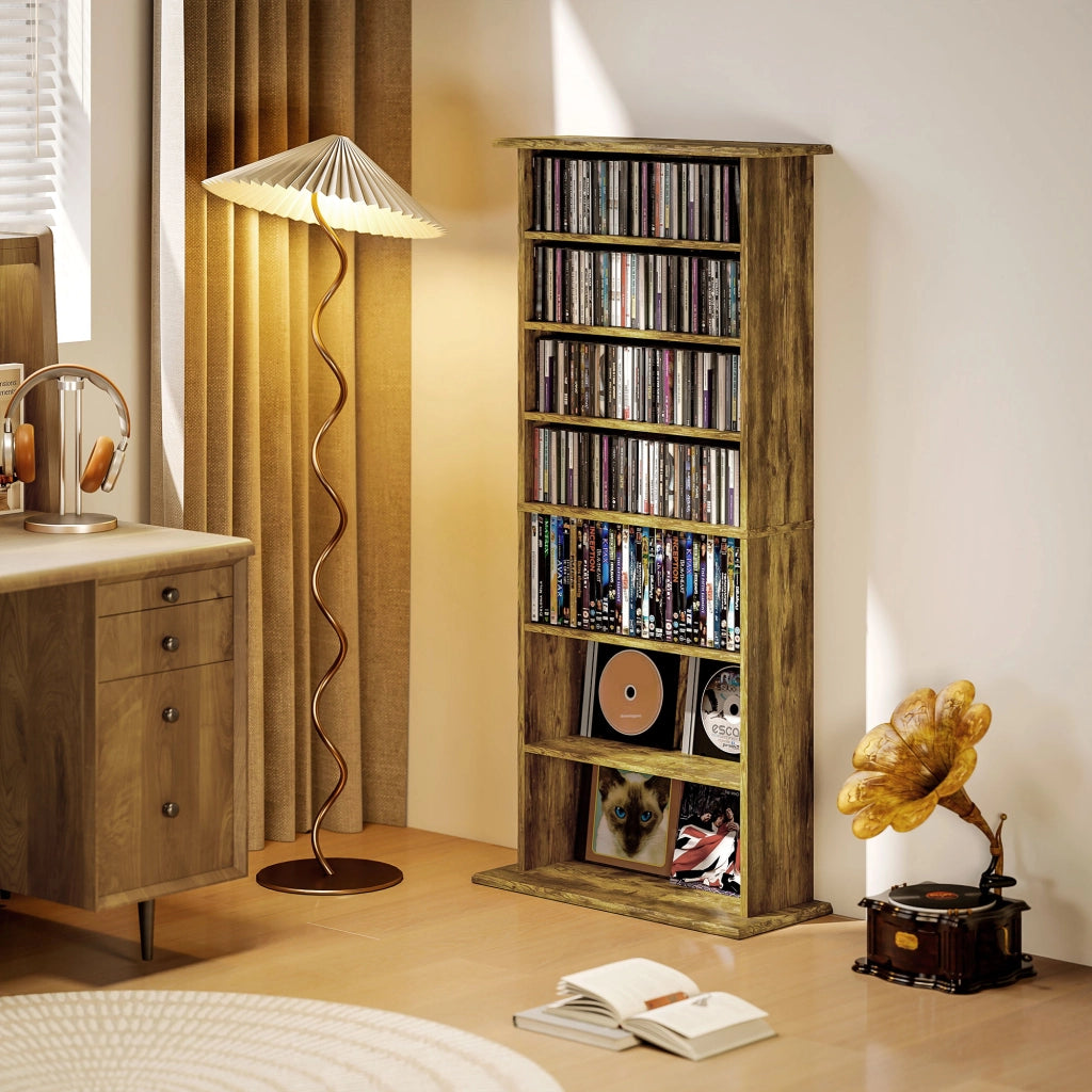 Libreria per CD e DVD ¨C zephmum ¨C marrone, 8 scomparti, 6 ripiani regolabili