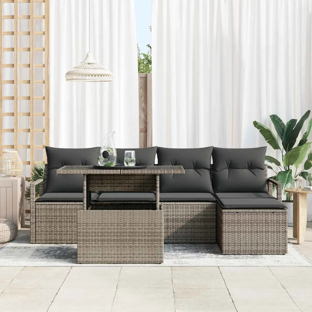 Set Divano da Giardino 6 pcs Grigio Poly Rattan 3357542