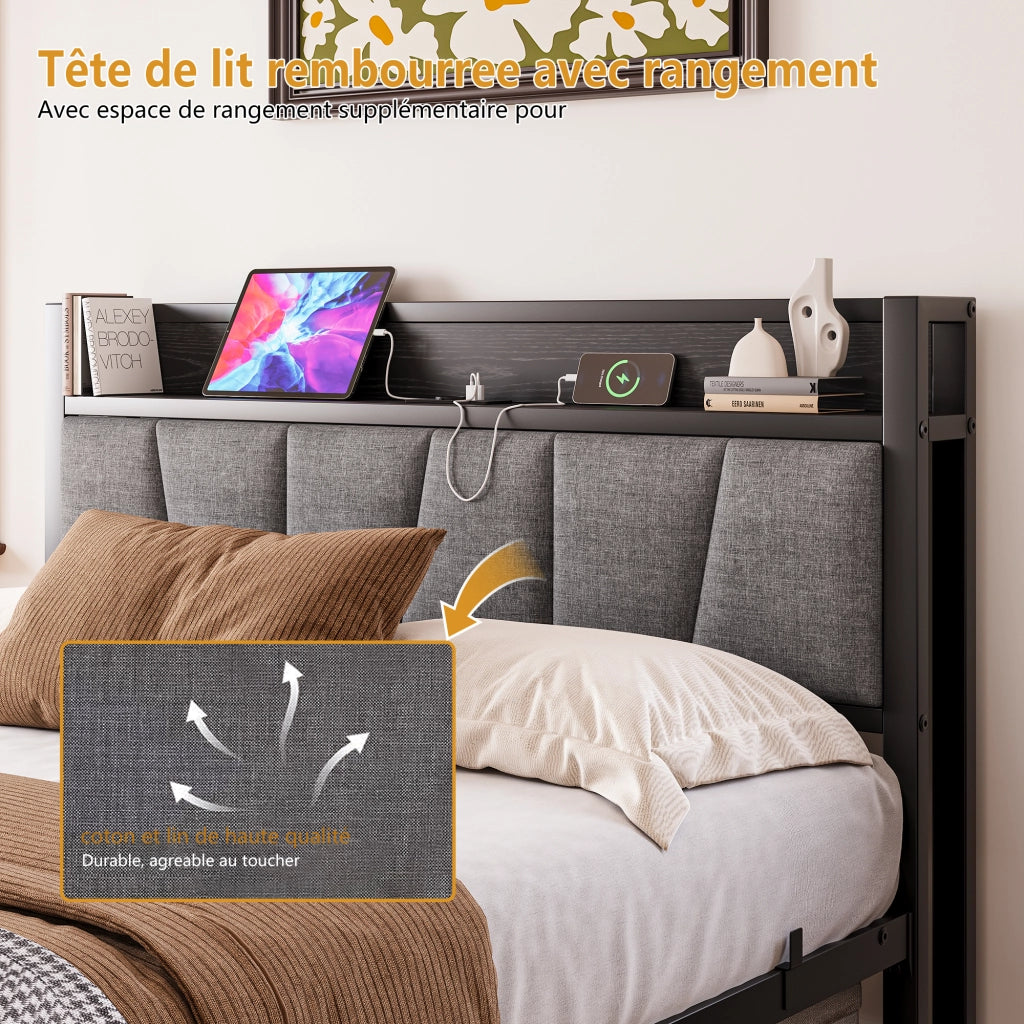 letto in mdf e metallo nero 140 x 190 cm