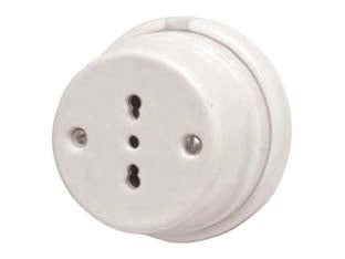 PORCELLANA PRESA BIPASSO 10/16A 2P+T- - 10/16A 2P+T - ø mm.80x50h - 1 pezzi