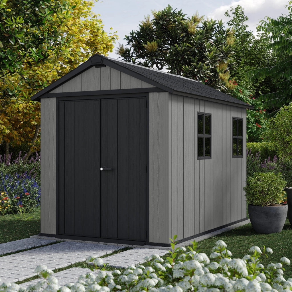 Perham, Casetta da Giardino Lucchettabile, Finitura in Resina, 230x287x246h cm Grigio