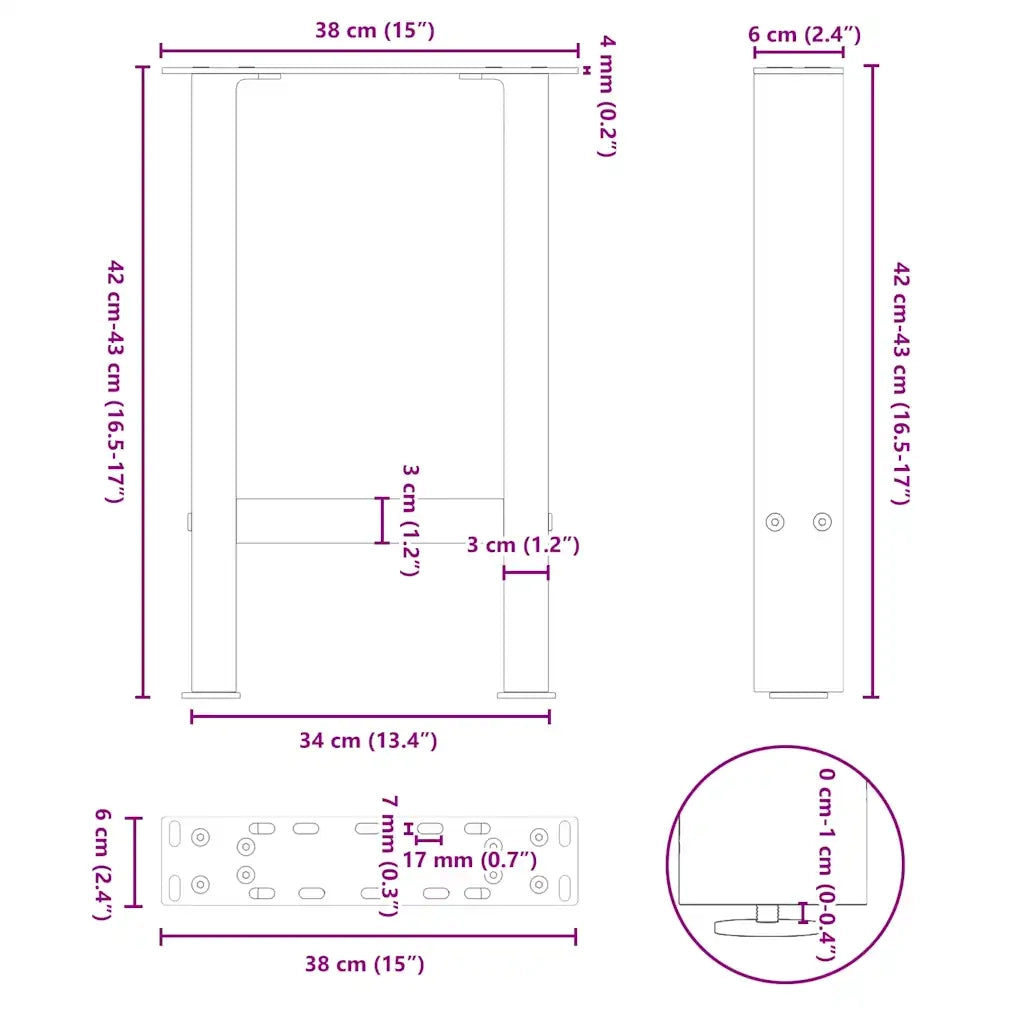 Gambe per Tavolino da Caffè Antracite 2 pz 38x(42-43) cm Acciaio 4013278