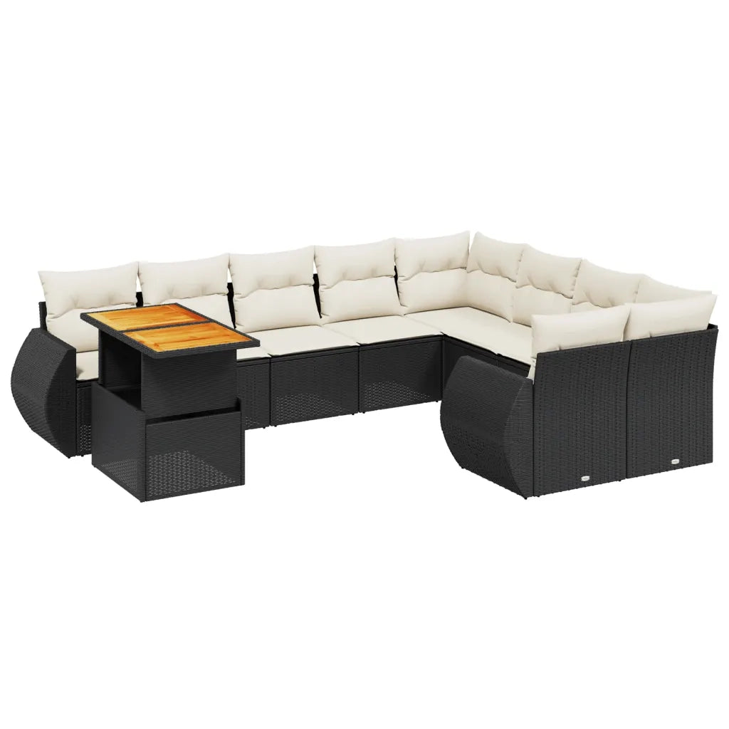 Set Divani da Giardino 10pz con Cuscini in Polyrattan Nero