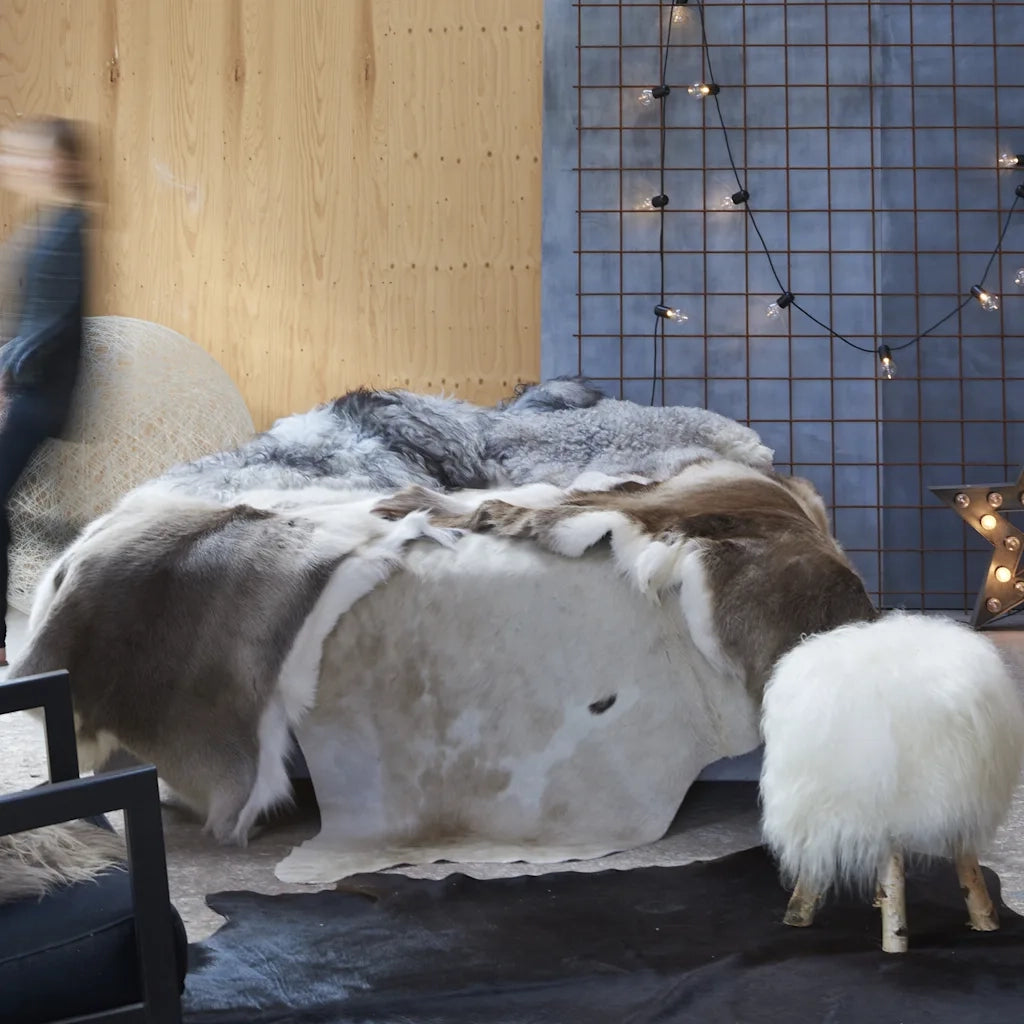 Tappeto del soggiorno | Tappeto in Vera Pelle Bovina Marrone e Bianco 180x220 cm