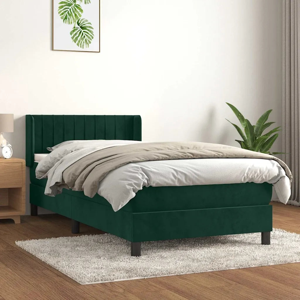 Letto singolo | Letto per adulti | Giroletto a Molle con Materasso Verde Scuro 100x200 cm Velluto