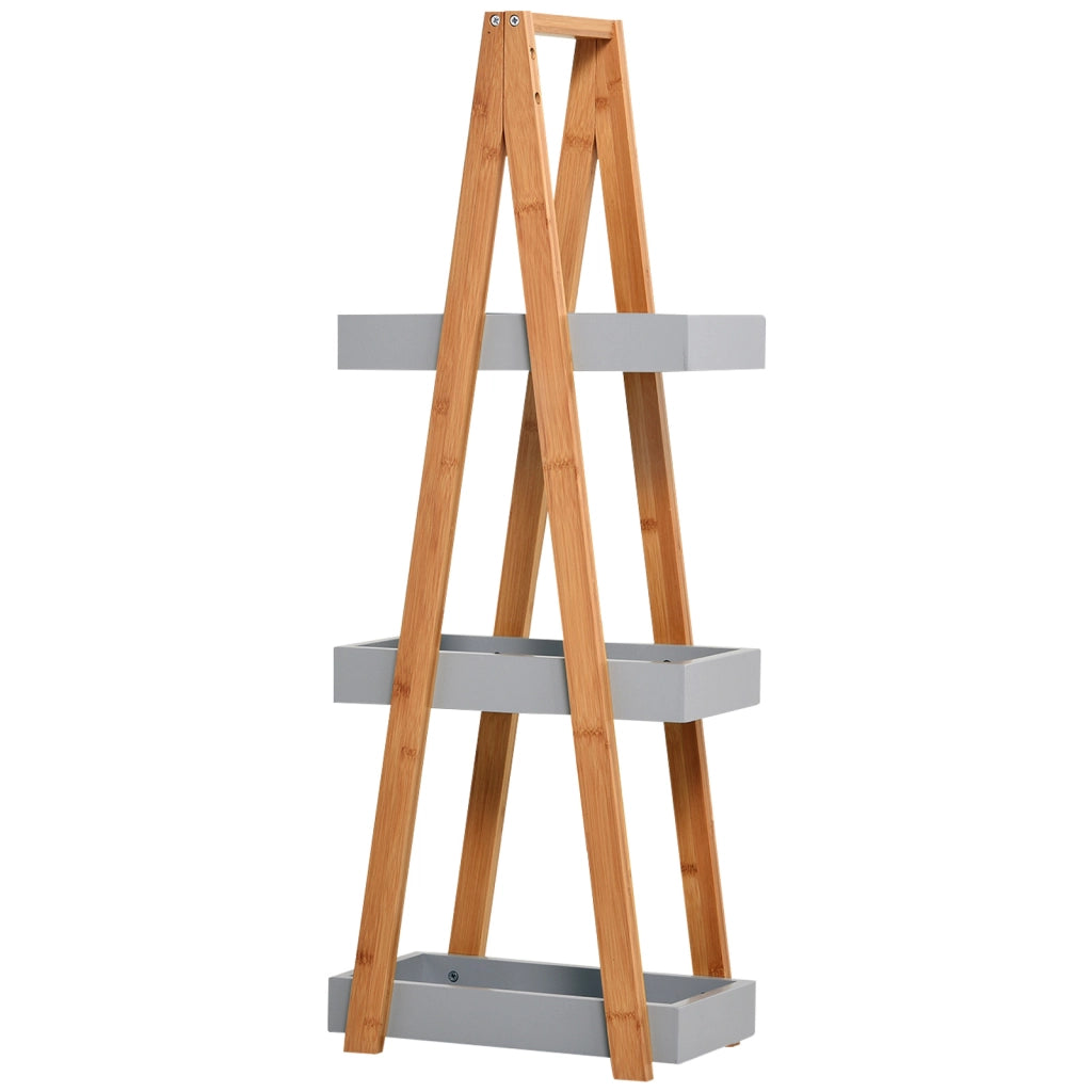 Scaffale Bagno Bamb¨´ 3 Ripiani Forma A ¨C Xylo ¨C Legno Naturale Grigio 30x18x81 cm
